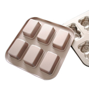 Gold Square 6 Cup Mini Pound Cake Mold Baking Pan For Home Use - Product Image 2