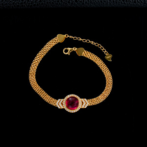 Cultivated <b>Ruby</b> <b>Bracelet</b> in 925 Silver Gold Plated - Product Image 4