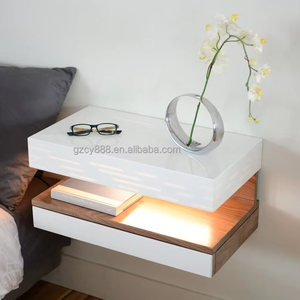 Phòng ngủ bằng gỗ nổi Bàn Cạnh Giường ngủ với điều khiển cảm ứng LED ánh sáng không dây sạc và Bluetooth Loa thông minh đầu giường - Product Image 2