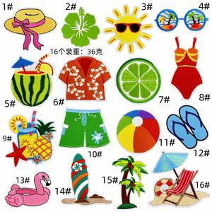 Summer Holiday Style Embroidered Iron on <b>Hat</b> Sun Watermelon Bikini Coco Tree Patch for Clothing <b>Hat</b> <b>Bag</b> Decoration - Product Image 2