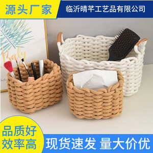 Woven <b>Basket</b> Cotton Rope Storage Box Rectangle Handmade Desk Organizer For Snacks Cosmetics Keys - Product Image 5