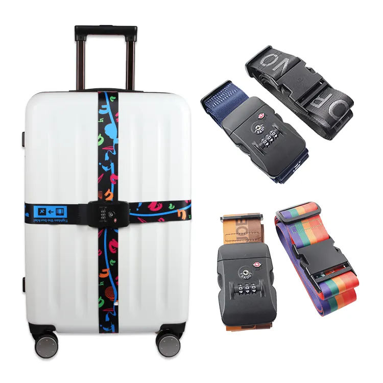 Sabuk bagasi perjalanan Tsa dapat disesuaikan Logo kustom tali bagasi anyaman sublimasi