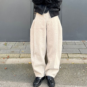 Wide Leg Men's Cotton <strong>Pants</strong> Mild Curved <strong>Hem</strong> Stacked Pleated Relaxed Fit Drawstring Waist Men Trousers High Quality Casual <strong>Pants</strong> - Product Image 2