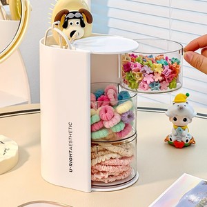 Three-Compartment Makeup Organizer Featuring Adorable Bow-Knot Design Spacious <b>Storage</b> <b>Box</b> for Storing Swabs And Powder Puffs - Product Image 2