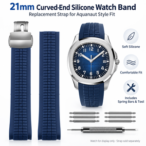 Bracelet de montre en caoutchouc silicone de 21 mm, bracelet de remplacement pour Patek Aquanaut <span class=keywords><strong>Philippe</strong></span> PP 5164A 5167A, style <span class=keywords><strong>sport</strong></span> plongée - Product Image 1