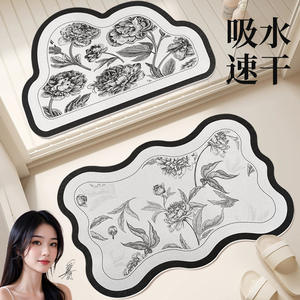 Tapis de bain floral de style américain, blanc, en forme d'alien, en terre de diatomée, absorbant, séchage rapide, antidérapant, facile à nettoyer - Product Image 4