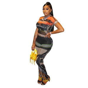 Ghh10272-2025 Bộ loa Hai Mảnh Lưới Cổ Tròn đàn hồi cao eo phối cảnh mùa xuân và mùa hè - Product Image 5