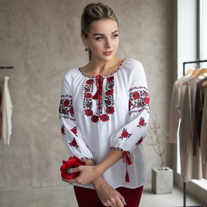 Blusa de Algodón Negra con Estampado Floral en Relieve para Mujer, Detalles de Borlas, Manga Tres Cuartos, Estilo Formal, Corte Regular, Tejido de Punto, Verano - Product Image 3