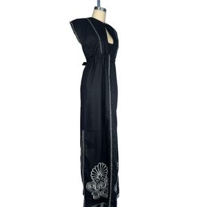 เดรสยาวปักลายสไตล์วินเทจสำหรับผู้หญิง คอเว้าพร้อมเข็มขัดคาดเอว ชุดลำลองสำหรับผู้หญิง ฤดูร้อน ฤดูใบไม้ร่วง - Product Image 3