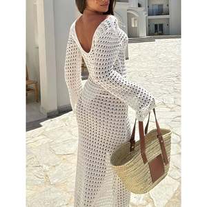 Openwork Bell Sleeve Knit <b>Maxi</b> Dress <b>White</b> Women's Sweater Dress - Product Image 4