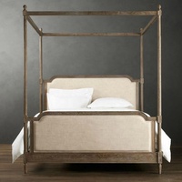 Meuble de chambre à coucher antique, cadre de lit queen size en bois massif, style français, vente en gros, 4 affiches