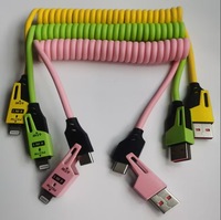 Câble de données rétractable 4-en-1 en alliage à charge ultra-rapide 65W Spring PD pour téléphone portable, compatible avec [marques] et DaoWang