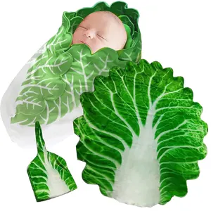 Yenidoğan bebek Wrap uyku kundak battaniye komik ilginç lahana bebek battaniye ile şapka