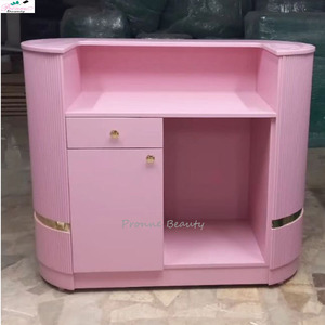 Customized Modern <strong>Beauty</strong> <strong>Salon</strong> Furniture Reception Counter Front Desk <strong>pink</strong> Curved Reception Desk - Product Image 6