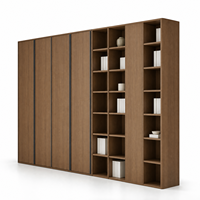 Armoire sur mesure pour appartement, bibliothèque autoportante, cadre en aluminium, portes Shaker, corps en OSB, finition grain de bois, étagères ouvertes