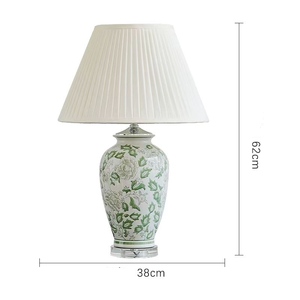 Lampe de table en céramique motif de fleurs vertes fraîches lampes de bureau en marbre postmodernes nordiques lampe de salon - Product Image 6