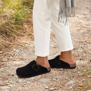 Mules en daim <span class=keywords><strong>noir</strong></span> avec boucle et semelle en liège antidérapante, style décontracté pour femmes - Product Image 1