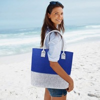 Sac fourre-tout de plage en feutre gris et bleu, Surface imperméable, impression d'écran en soie, Logo surdimensionné