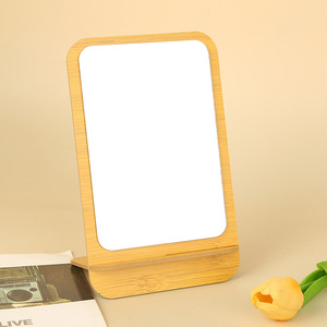 Wooden Bear Shape Makeup <b>Mirror</b> Desktop Portable Small Round <b>Mirror</b> Simple Design High Definition <b>Mirror</b> For Daily Use - Product Image 3