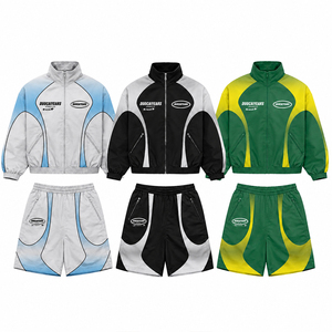 Survêtements DCY pour hommes, <span class=keywords><strong>bleu</strong></span> clair, noir et gris, coupe-vent à fermeture éclair intégrale, survêtement personnalisé pour hommes, marque privée - Product Image 4
