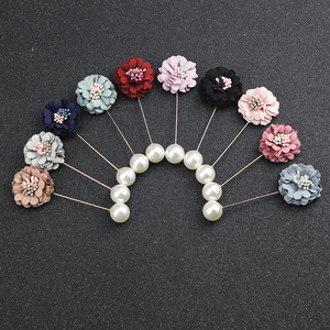 Colorido KoreanJewelry Homens Tecido Broches Collar Mens Ternos Camélia Flor Imitação Pérola lapela Vara Pin Rose Broche - Product Image 1