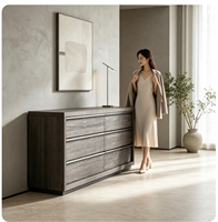 Commode à six tiroirs en chêne massif, style contemporain moderne minimaliste, avec rangement pour meubles de chambre