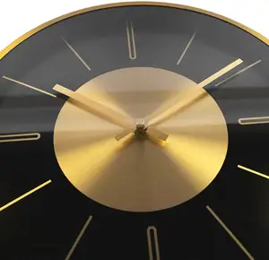 12 Inch Mode Zwarte Luxe Metalen Klokken Voor Woonkamer Custom Ronde Moderne Eenvoudige Stille Gouden Wandklok Home Decor