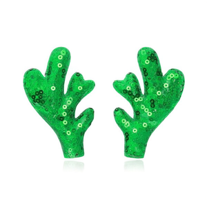 Ornamento Natalizio a Forma di Corna di Cervo Ilan, 4x8mm, Paillettes Verdi, 2 Pezzi, Decorazione per Albero - Product Image 1