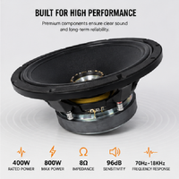 HDCX1065-44 Haut-parleur coaxial professionnel 10 pouces 400W RMS, 800W de crête, 8 Ohm pour moniteur de scène