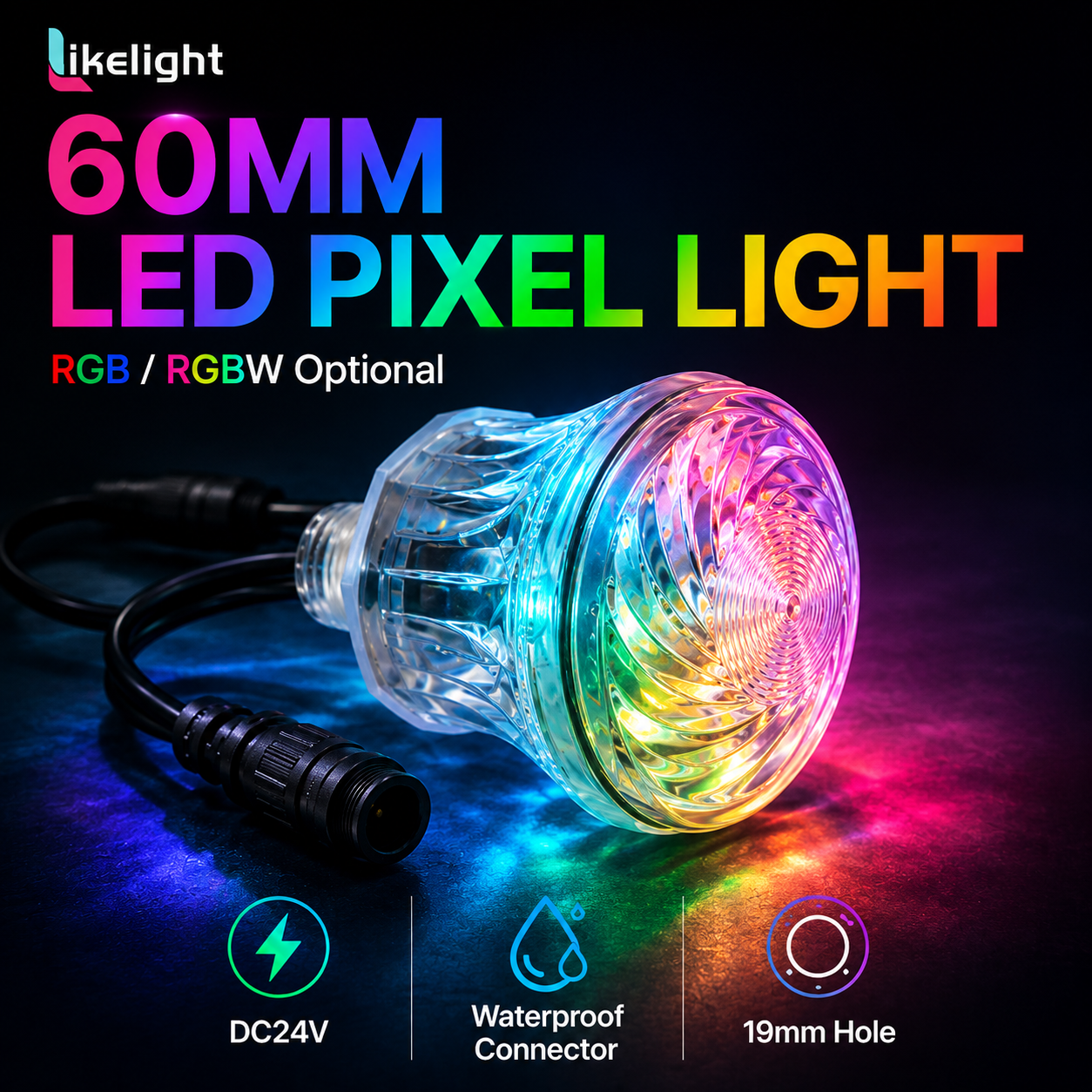 60mm 18LED RGB Cabochon Pixel Light DC24V UCS2903 IP67 Waterproof SMD5050 Pixel Point Light for Carnival Theme Park Rides OEM