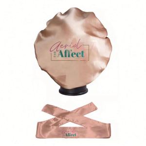 Bonnet double couche en satin pour extensions capillaires et perruques, avec impression de logo personnalisé, bandeau frontal et protection pour le sommeil - Product Image 2