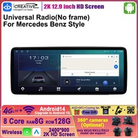 Autoradio universel 12,9 pouces avec écran HD 2K, système Android, lecteur multimédia 8 cœurs, style Benz, 2Din, Carplay, GPS, Navi, sans cadre