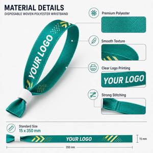 Bracelets jetables personnalisés en polyester 15x350mm pour événements et festivals, avec impression de logo et fermeture à usage unique - Product Image 4