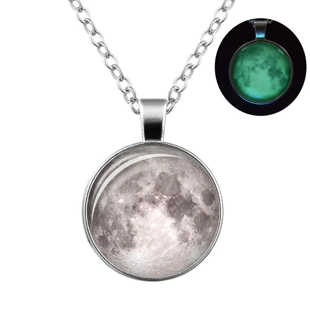 Q860 Women Moon Light Necklace Glow in The Dark Magical Fairy Necklace Girls Universe Luminous Pendent Necklace