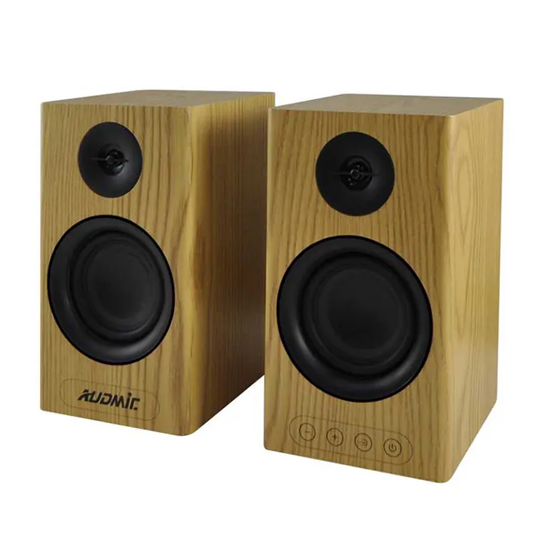 Audmic Customized OEM Quality Wood Cabinet Active Powered Desktop Bluetooth Passive Bookshelf Speaker