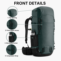 Sac à dos de voyage à chargement par le haut 40L, résistant à l'abrasion, fonctionnel, pour la randonnée, avec plaque en aluminium
