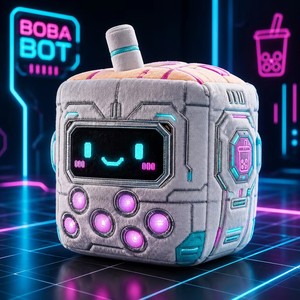 Peluche personnalisée <span class=keywords><strong>Cyberpunk</strong></span> Boba Bot, <span class=keywords><strong>poupée</strong></span> en peluche robot cube science-fiction pour boutique de cadeaux technologiques et objet de collection style néon - Product Image 1