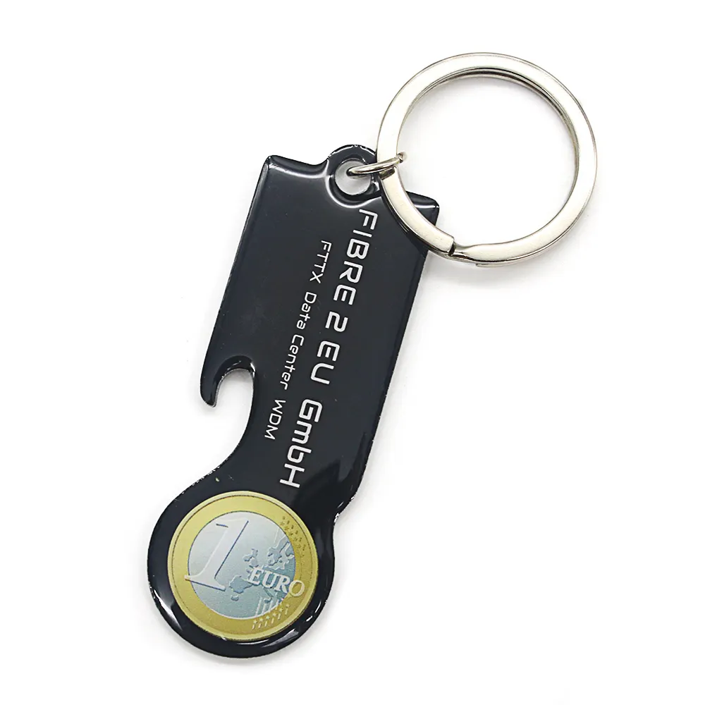 1 EURO Printing Keychain with Epoxy Coating Company Exhibition Giveaways Keychain for Shopping Cart Coin Key