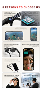 Latest CY02 AI Smart Glasses 13MP Dual <b>Camera</b> 1080P Video <b>Real</b>-time Translation Noise Cancelling Music & Calls App Control - Product Image 3
