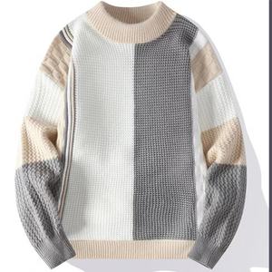 Suéter de cuello redondo de manga larga con patrón de cuadros retro personalizable para hombre, prendas de punto informales con características antiarrugas y antiencogimiento - Product Image 2