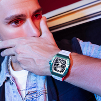 Montre mécanique automatique de luxe pour homme Bonest Gatti, forme tonneau, verre saphir anti-reflet, bracelet en silicone, affichage de la date BG9904