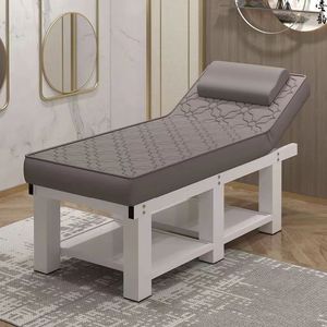 Table de massage matelassée blanche pour salon de beauté et spa, avec cadre en bois et revêtement rembourré, portable pour studio de beauté - Product Image 2