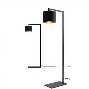 Lampadaire LED moderne de style européen à hauteur réglable, base E26/E27, abat-jour noir en forme de tambour, structure métallique pour salon et chambre à coucher - Product Image 1