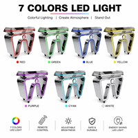 Console de DJ moderne à LED en acier inoxydable, 7 couleurs lumineuses, support de contrôleur lumineux avec roulettes pour boîte de nuit, bar, scène
