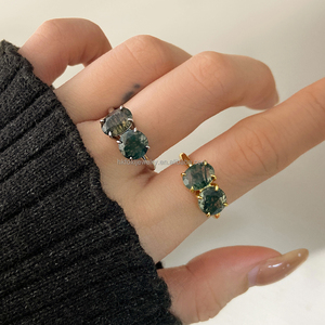 Dropshipping Jewelry Brass <b>Moss</b> <b>Agate</b> Stone Classic Adjustable 18K Gold Plated Gemstone <b>Ring</b> Claw Setting for Women Birthday - Product Image 4