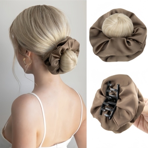 <span class=keywords><strong>Chignon</strong></span> pour femme avec scrunchie en satin, pince à cheveux à dents larges, <span class=keywords><strong>chignon</strong></span> synthétique antidérapant pour usage quotidien, <span class=keywords><strong>mariage</strong></span>, fête, accessoire capillaire - Product Image 2