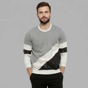 Sweat-shirt en molleton français pour homme, 300 GSM, patchwork coloré, col rond matelassé, fabricant de vêtements OEM - Product Image 6
