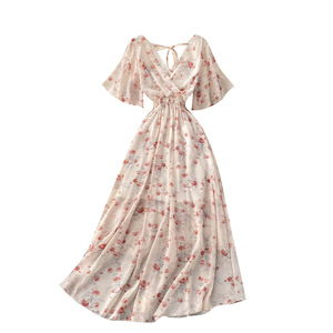 Bdbh-Seaside Vacation Dress, novedad de verano <span class=keywords><strong>2022</strong></span>, vestido Sexy con cuello en V, cintura ajustada, largo, de gasa, Floral, para playa - Product Image 5