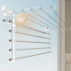 SANIPRO Porte-serviettes mural pliable pour salle de bain, séchoir à linge télescopique sans perçage avec ventouse - Product Image 2