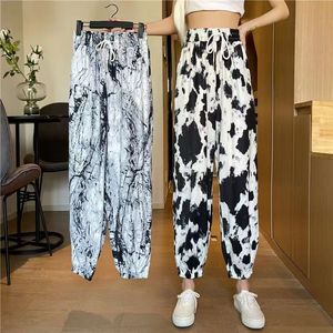 2025 estate nuovi <span class=keywords><strong>pantaloni</strong></span> da <span class=keywords><strong>donna</strong></span> a nove punti a vita alta a vita alta con stampa a inchiostro Casual Bloomers in seta di ghiaccio stile anteriore piatto - Product Image 2
